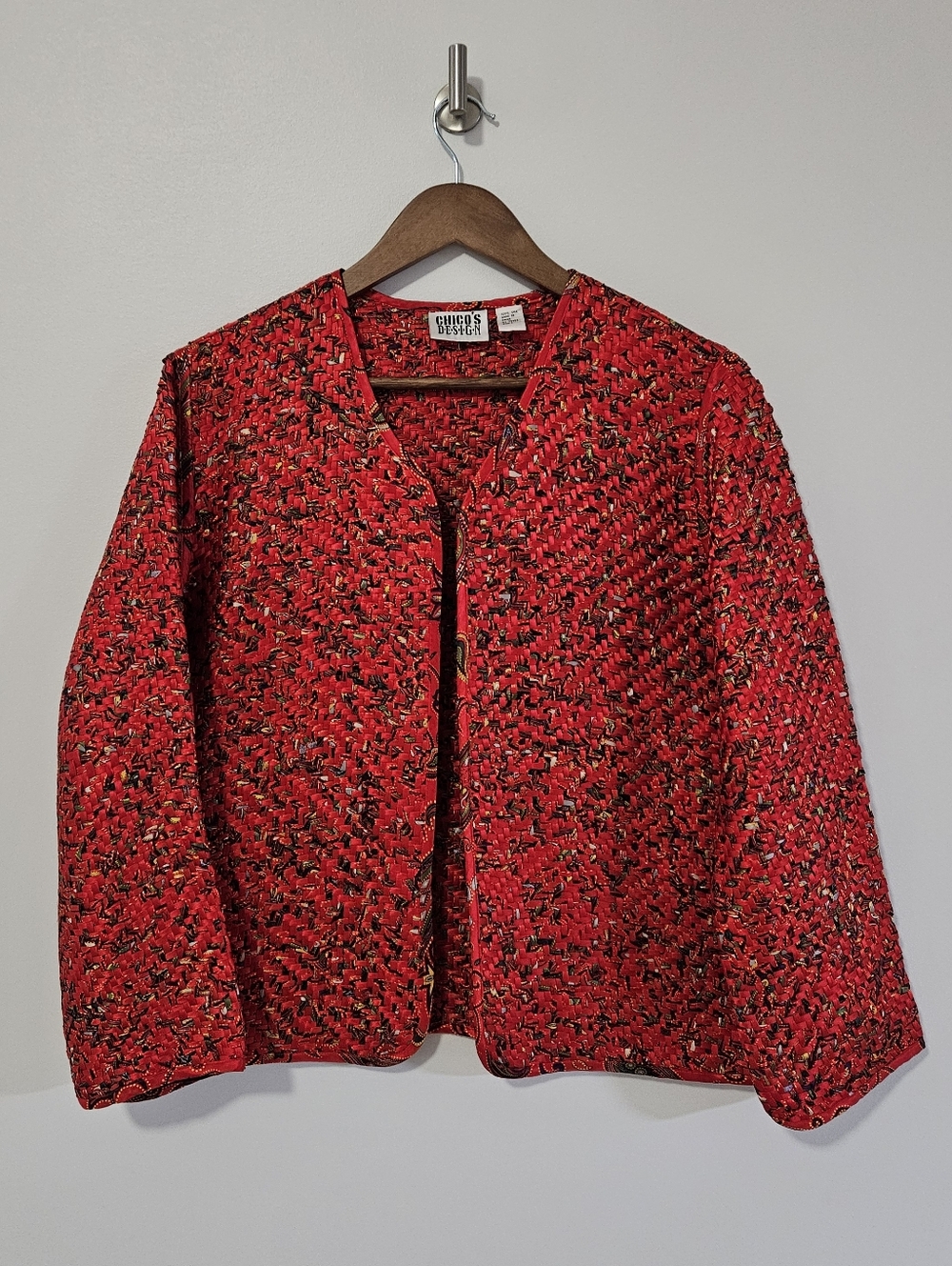 Chico’s Open Front Woven 100% Silk Jacket Chico’s Size 1